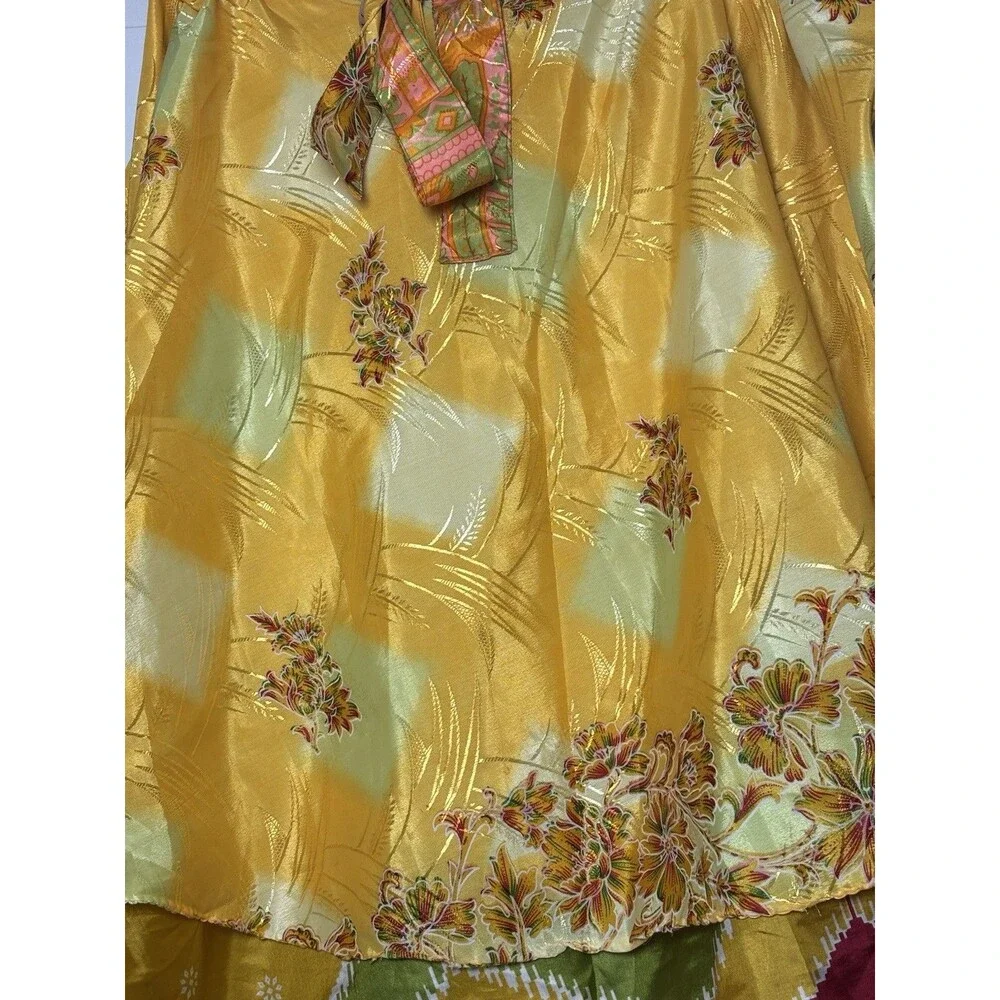 Kariza Wrap Skirt Tie Waist Layered Multicolor Yellow Mix Print Art One Size
